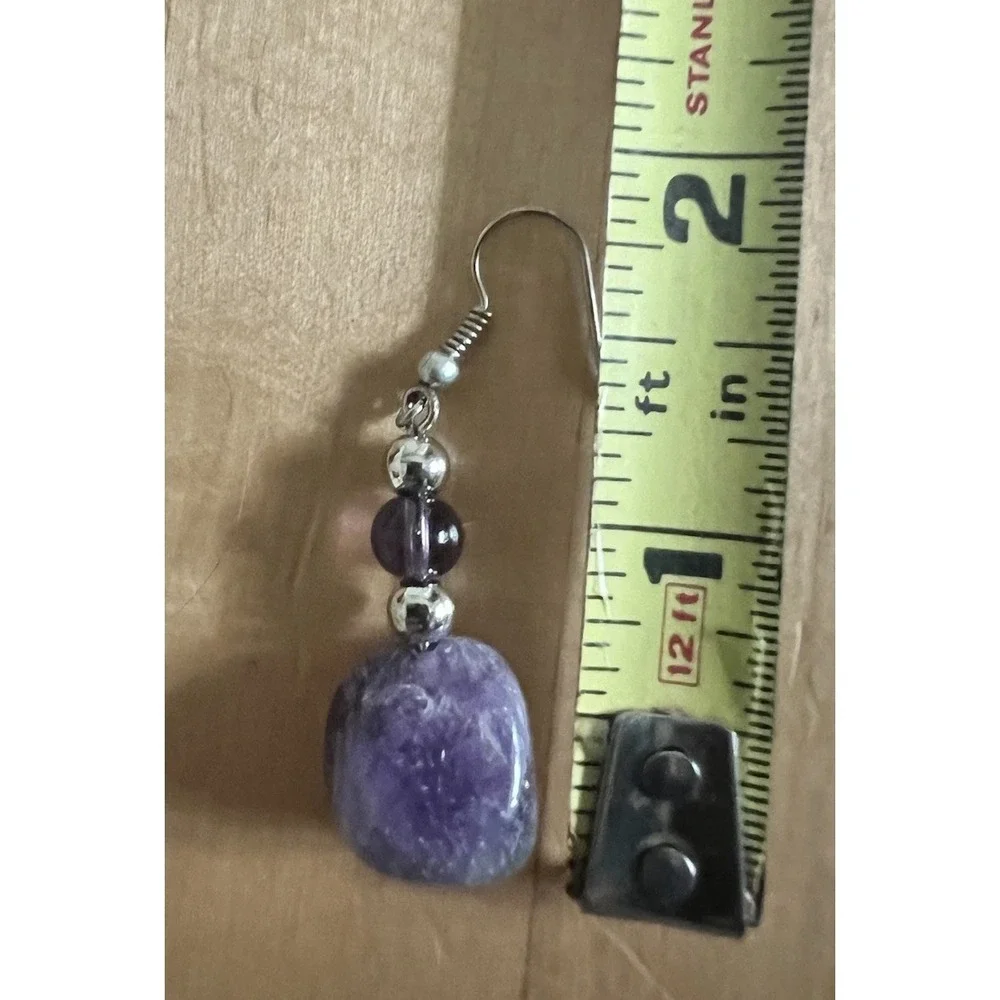 Genuine Amethyst Triple Layer Statement Necklace And Earrings Set 19